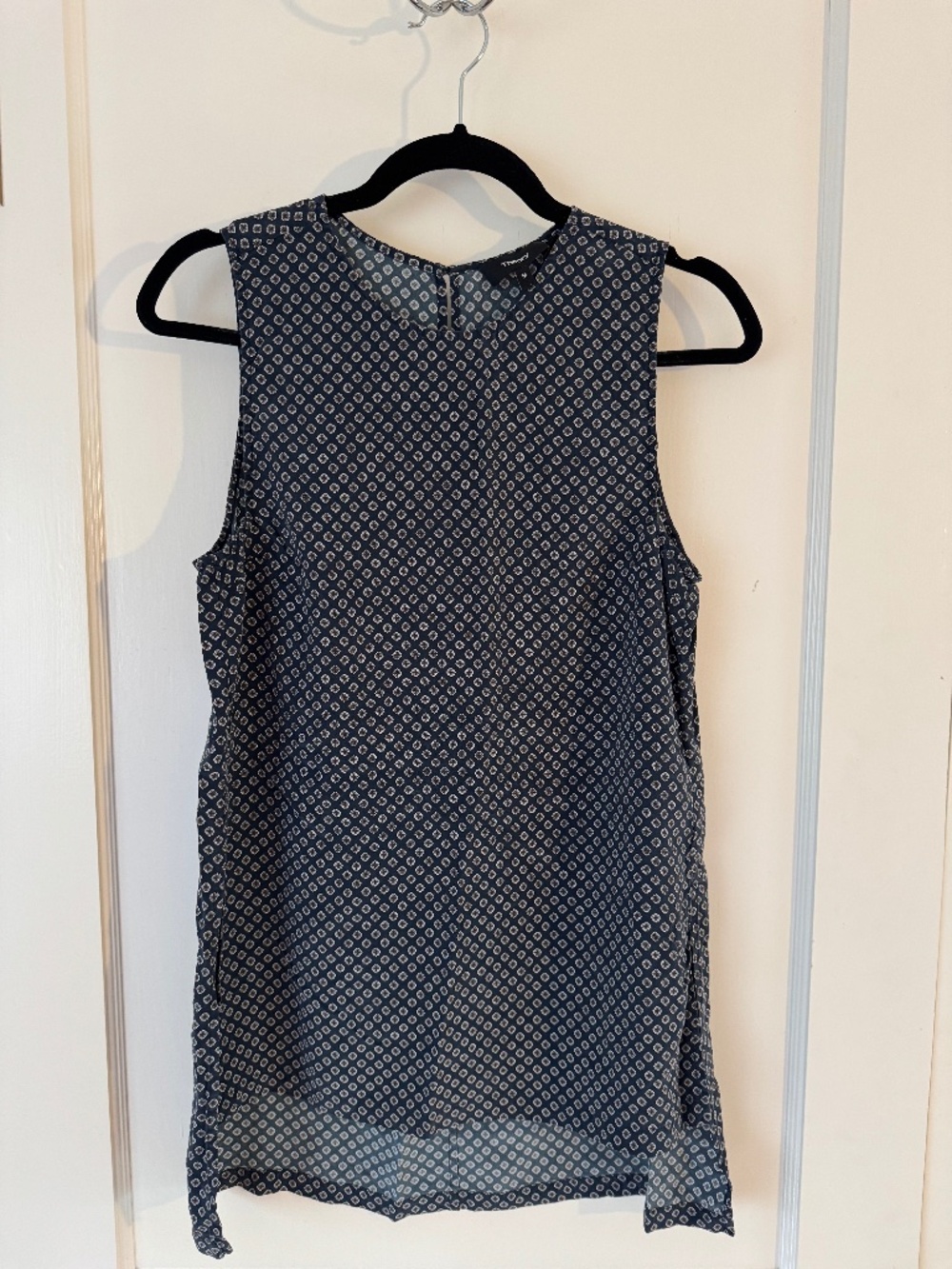 Theory Navy Patterned Silk Shell, Size M
